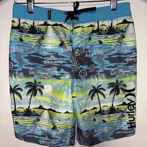 HURLEY Shark  BOARD SHORTS Boys Camo Size 14/27 blue